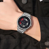 Men 360 Degree Hollow Spinning Dial Quartz Watch with Steel Strap - Silver