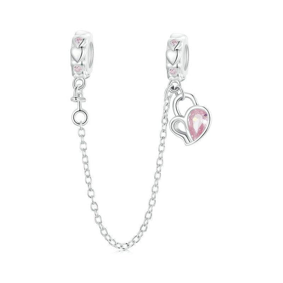 925 Sterling Silver Valentine Heart Lock Safety Chain For Diy Beading