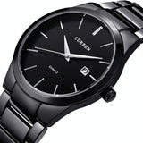 Waterproof Full Steel Quartz Watch - Fashion Business Calendar - Black Case Black Face