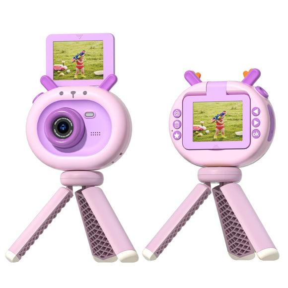 180-degree Flip-screen Cartoon Digital Camera with Stand 2.4-inch 1080p Hd - Violet