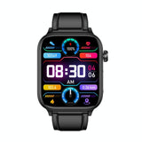 1.96 Inch Colour Screen Smart Watch Leather Strap Support Bluetooth Call / Ecg - Black