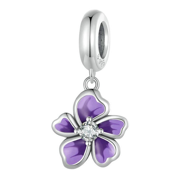 925 Sterling Silver Flower Pendant For Diy Bracelets & Purple Beads