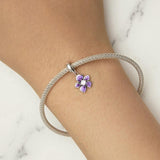925 Sterling Silver Flower Pendant For Diy Bracelets & Purple Beads