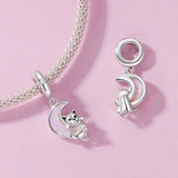 925 Sterling Silver Fantasy Moon Cat Pendant Plated