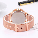 Rose Gold Flower Bracelet Watch with Rhinestone Mesh