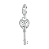 925 Sterling Silver Platinum Plated Heart Key Beaded Pendant