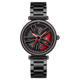 Stylish Steel Band Quartz Watch for Couples - Black