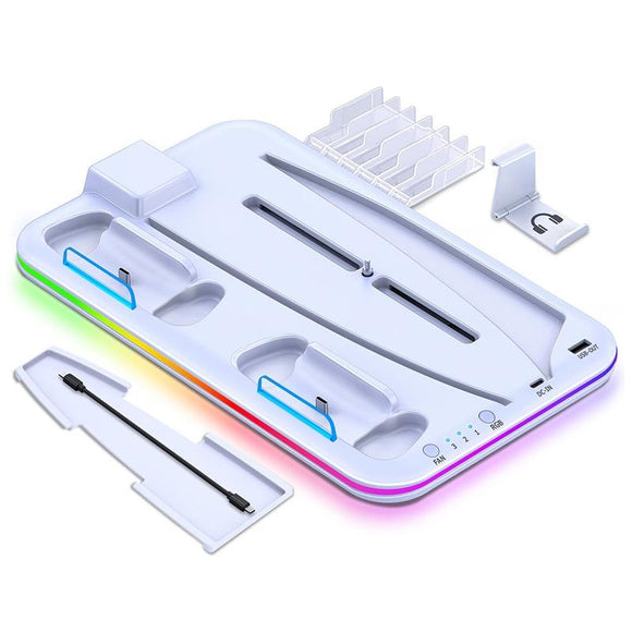 Multi-Functional Cooling Base For Ps5 / Psvr2 Controller With Rgb Lights - White