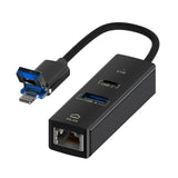 8 Pin To Type-C Rj45 Usb-A Hub Converter - Black