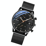 Men Multifunctional Luminous Quartz Watch - Business Style - Black Mash Black Shell Black Surface