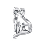 925 Sterling Silver Hollow Cat Beads Cute Animal Accessory