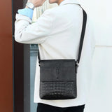 Water Repellent Vertical Leather Shoulder Bag For Men - Black