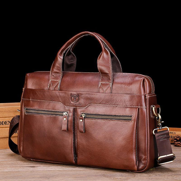 Large Capacity Retro Cowhide Briefcase - Coffee