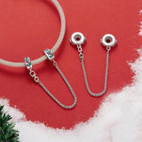 925 Sterling Silver Platinum Plated Leaf Safety Chain Bracelet