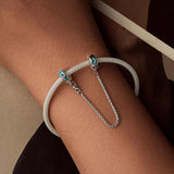 925 Sterling Silver Platinum Plated Leaf Safety Chain Bracelet