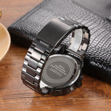 Men Dual Movement Steel Quartz Watch with Red Face and Black Strap