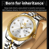Men Luminous Waterproof Quartz Watch with Diamond Accents - Gold