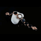 Black Round Dial Bracelet Quartz Wristwatch for Women