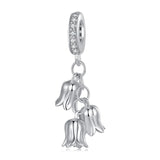 925 Sterling Silver Platinum Plated Lily Of The Valley Bracelet Pendant