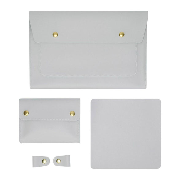 3-in-1 Waterproof Leather Laptop Liner Bag - 13 Inches - Light Grey
