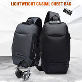 Anti Theft Men Waterproof Crossbody Bag With USB Port - Blue