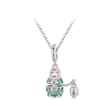 925 Sterling Silver Platinum Plated Doll Pendant With Beads
