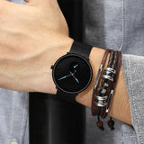 Men Waterproof Quartz Watch with Small Seconds and Mesh Band - Blue Pointer