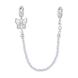925 Sterling Silver Platinum Plated Butterfly Safety Chain Bracelet