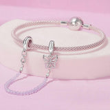925 Sterling Silver Platinum Plated Butterfly Safety Chain Bracelet