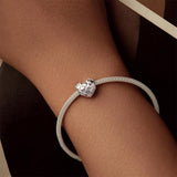925 Sterling Silver Platinum Diamond Heart Diy Bead