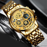 Waterproof Luminous Quartz Watch with Multifunctional Design - Full Gold Gold Surface
