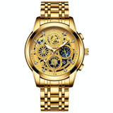Waterproof Luminous Quartz Watch with Multifunctional Design - Full Gold Gold Surface