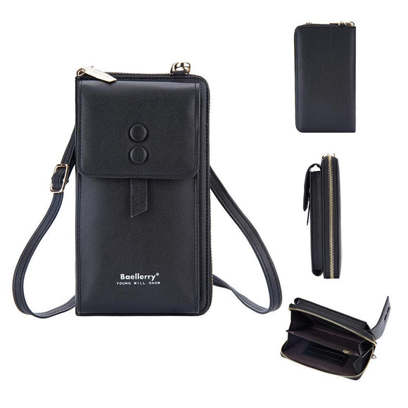 Adjustable Crossbody Phone Bag With Multi Card Slots - Black