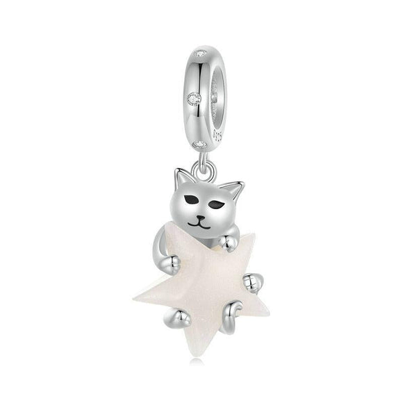 925 Sterling Silver Platinum Plated Luminous Cat Star Pendant