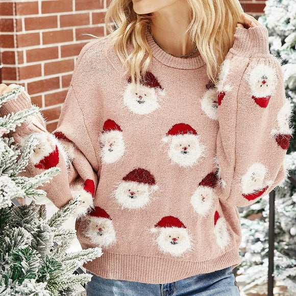 Autumn And Winter Christmas Ladies Sweater Sheath Knit Top - Pink - S