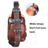 Large Retro Cowhide Crossbody Bag With Usb Port - Black