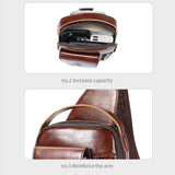 Large Retro Cowhide Crossbody Bag With Usb Port - Black