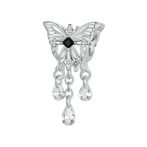 925 Sterling Silver Platinum Plated Butterfly Tassel Pendant