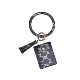Snake Print Wrist Keychain Coin Purse Black Pu Leather Bracelet Card Case - White