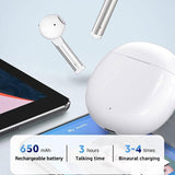 Wireless Tws 5.0 Earbuds with 650mah Charging Case & Language Wakeup - White