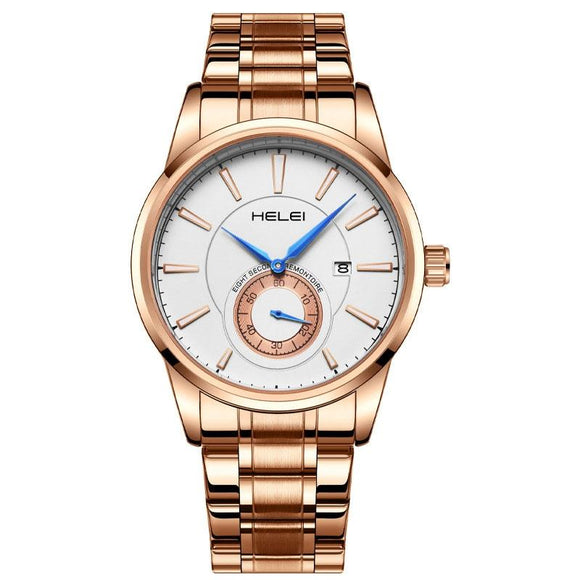 Waterproof Men Quartz Watch with Night Light - H9009b-g - Rose Gold White