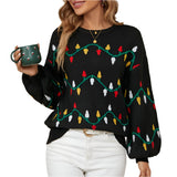 Women Christmas Sweater Sweet Loose Pullover Knit Sweater Black - S