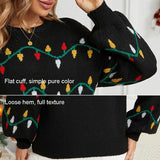 Women Christmas Sweater Sweet Loose Pullover Knit Sweater Black - S
