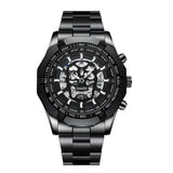 Waterproof Luminous Skeleton Watch - 30m - White Steel Black