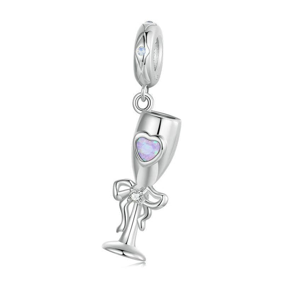 925 Sterling Silver Romantic Platinum Champagne Goblet Pendant