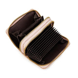 Double Layer Zipper Wallet Multi Card Slot Large Capacity Rhombus Design - Beige