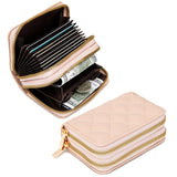 Double Layer Zipper Wallet Multi Card Slot Large Capacity Rhombus Design - Beige
