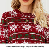 Women Round Neck Christmas Knitwear Long Sleeve Snowflake Christmas Sweater - Red - M