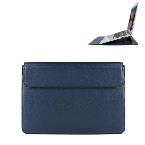 Leather Laptop Liner Bag - 14.1-15.4 Inches with Stand Function - Sapphire Blue