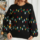 Women Christmas Sweater Sweet Loose Pullover Knit Sweater Black - M